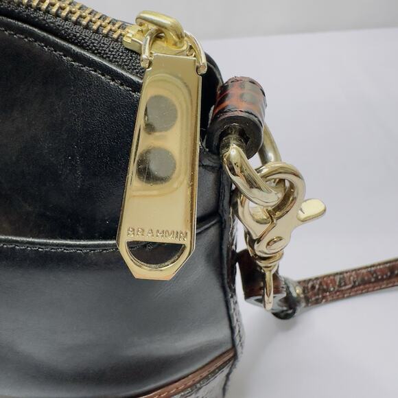 Brahmin Mini Duxbury Melbourne Croc Embossed Black / Brown Leather Crossbody - Picture 11 of 16
